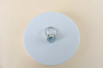 Sky blue topaz trillion-cut solitaire ring in 925 silver