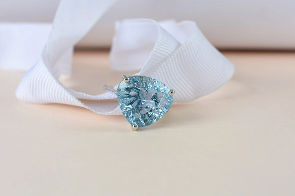 Sky blue topaz trillion-cut solitaire ring in 925 silver