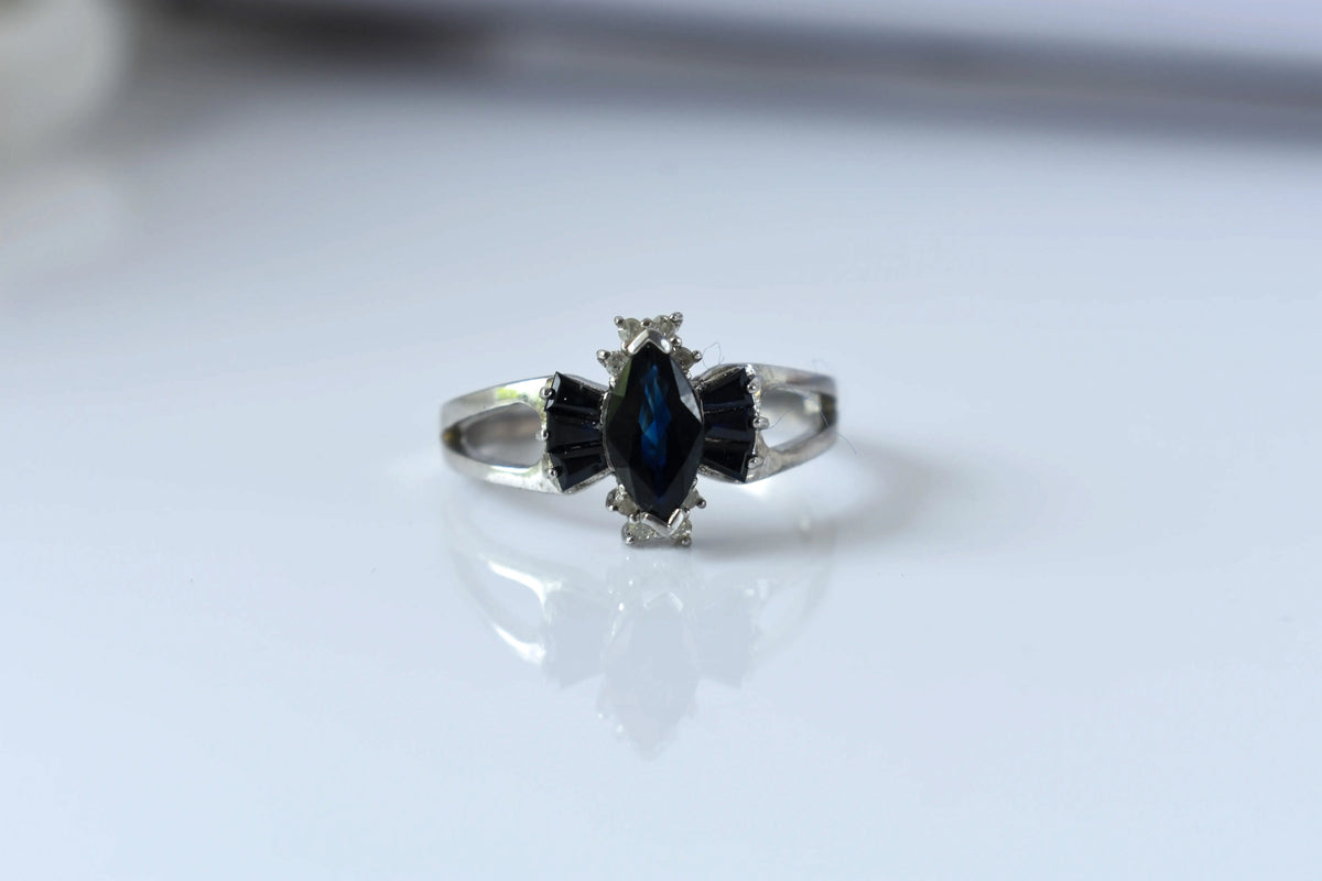 Black spinel marquise cluster ring in 925 silver
