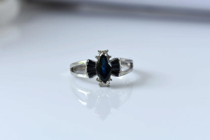 Black spinel marquise cluster ring in 925 silver
