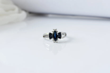 Black spinel marquise cluster ring in 925 silver
