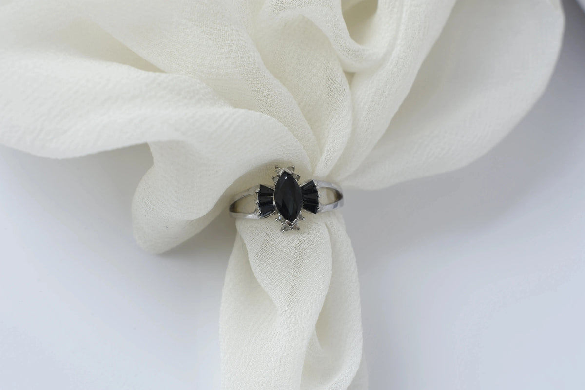 Black spinel marquise cluster ring in 925 silver