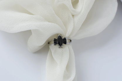 Black spinel marquise cluster ring in 925 silver
