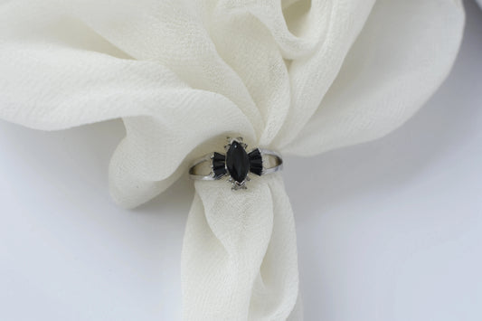 Black spinel marquise cluster ring in 925 silver