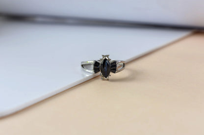 Black spinel marquise cluster ring in 925 silver