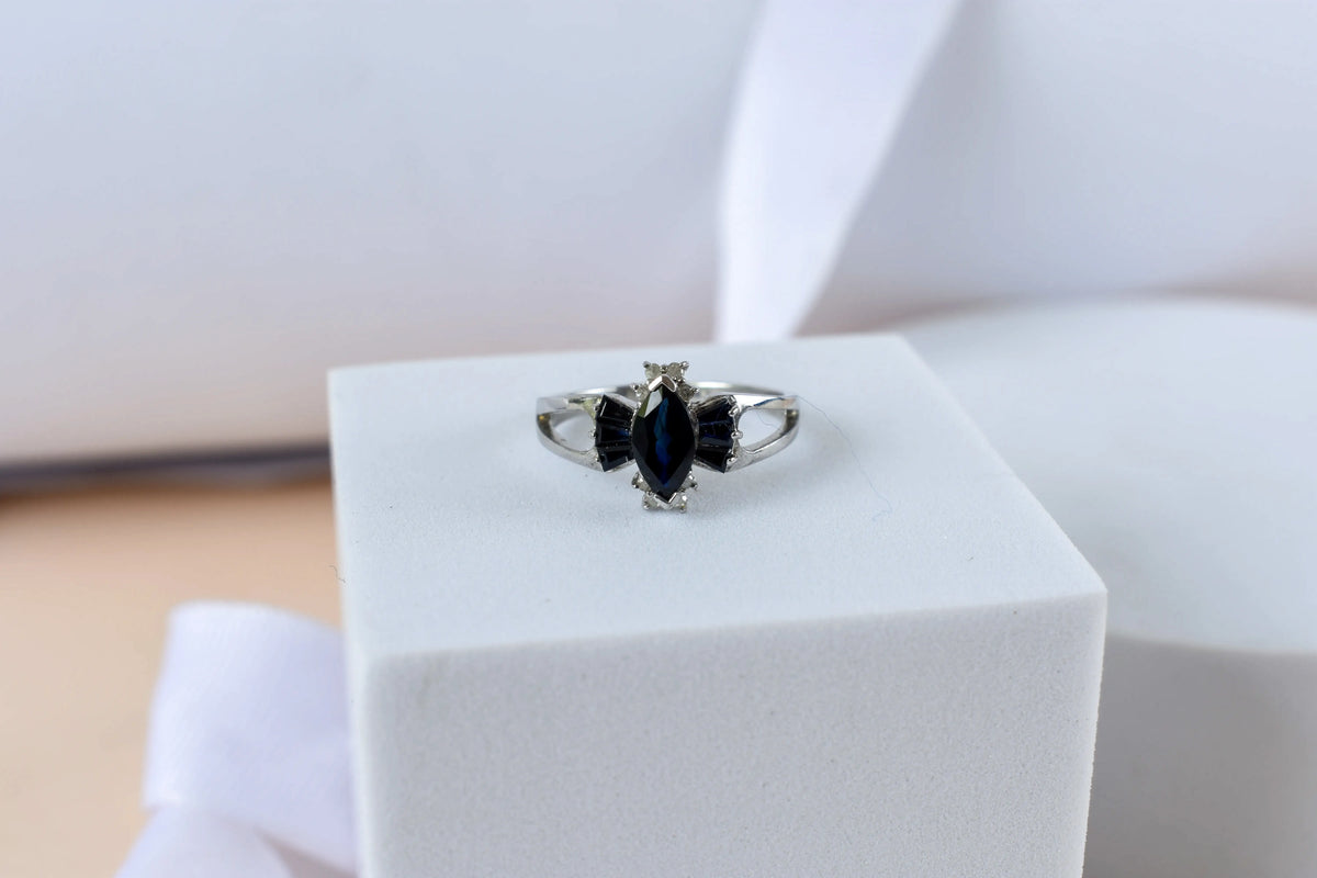 Black spinel marquise cluster ring in 925 silver