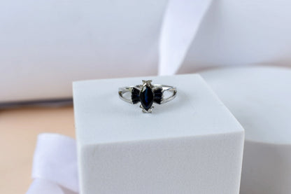 Black spinel marquise cluster ring in 925 silver