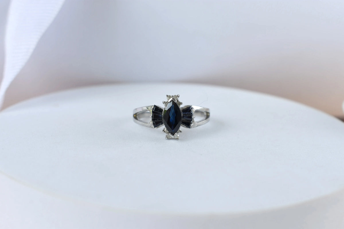 Black spinel marquise cluster ring in 925 silver