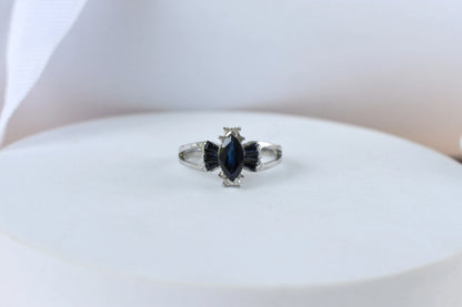 Black spinel marquise cluster ring in 925 silver