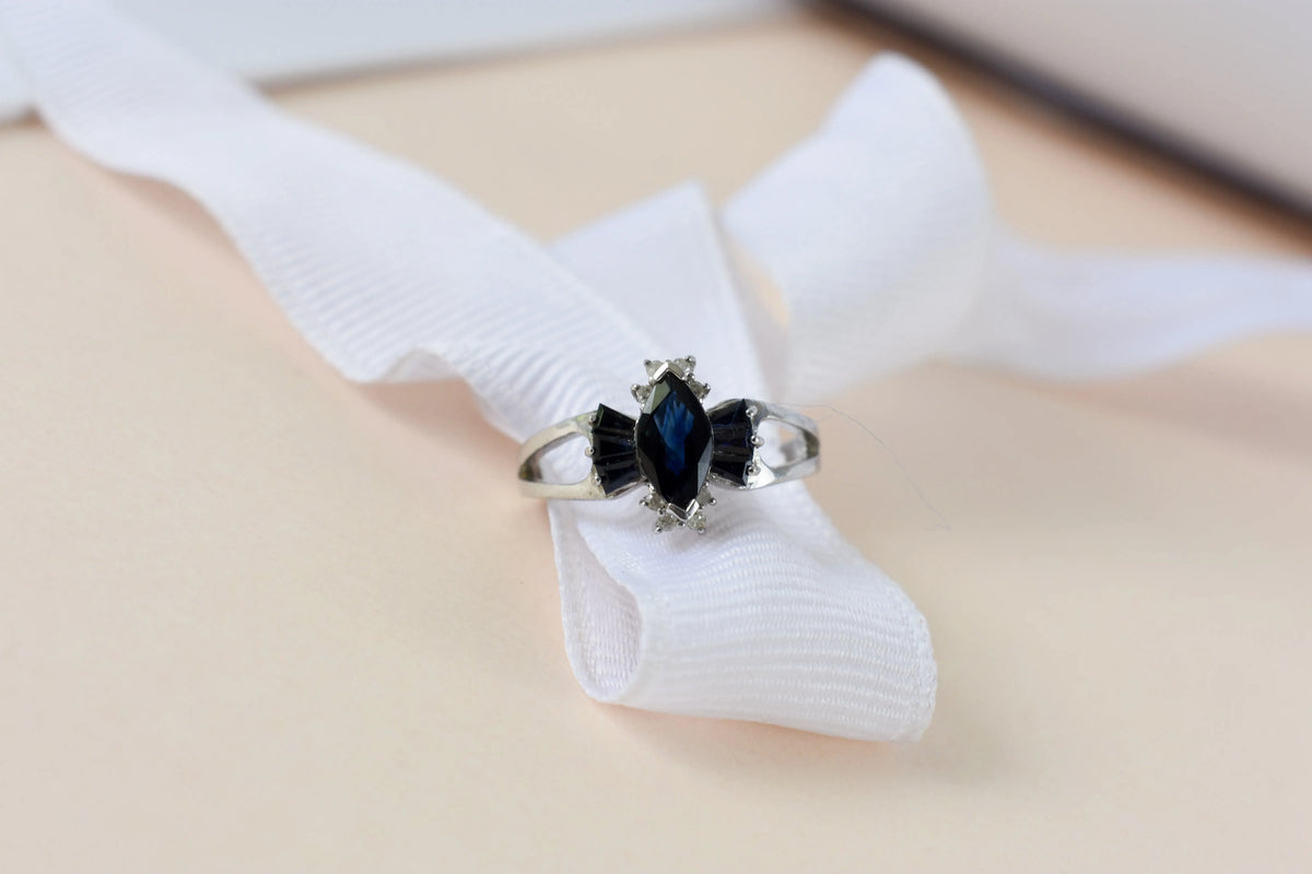 Black spinel marquise cluster ring in 925 silver