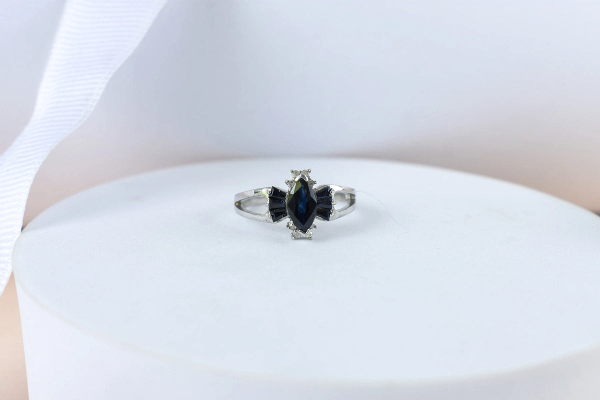 Black spinel marquise cluster ring in 925 silver