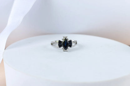 Black spinel marquise cluster ring in 925 silver