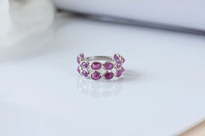 Ruby cluster ladder ring in 925 silver
