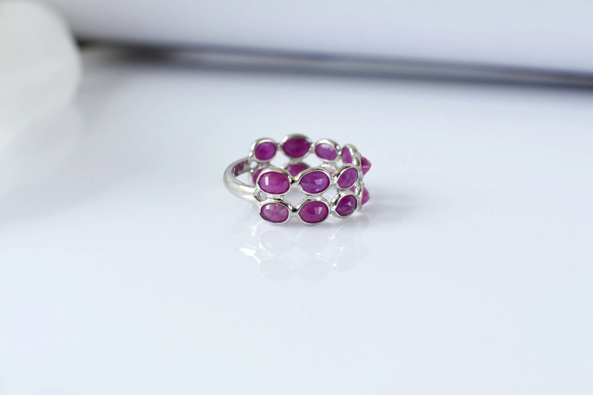 Ruby cluster ladder ring in 925 silver