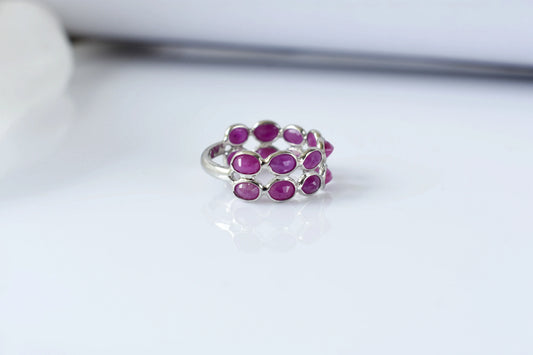 Ruby cluster ladder ring in 925 silver