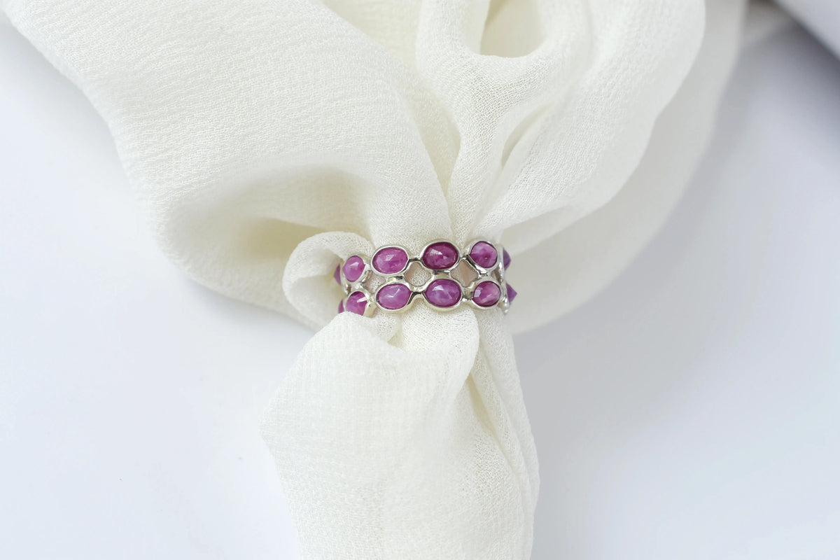 Ruby cluster ladder ring in 925 silver