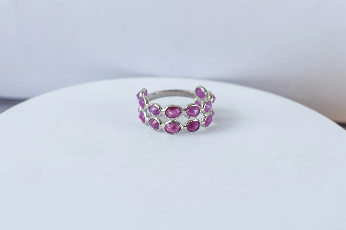Ruby cluster ladder ring in 925 silver