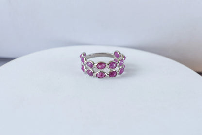Ruby cluster ladder ring in 925 silver