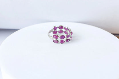Ruby cluster ladder ring in 925 silver
