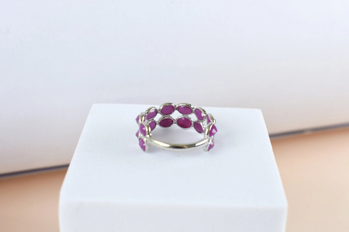 Ruby cluster ladder ring in 925 silver