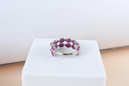 Ruby cluster ladder ring in 925 silver