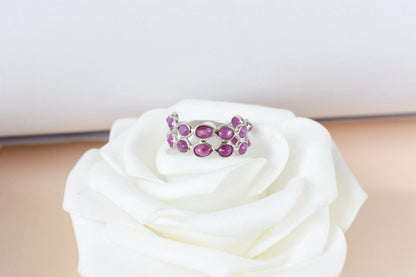 Ruby cluster ladder ring in 925 silver