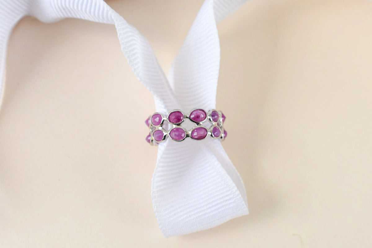 Ruby cluster ladder ring in 925 silver