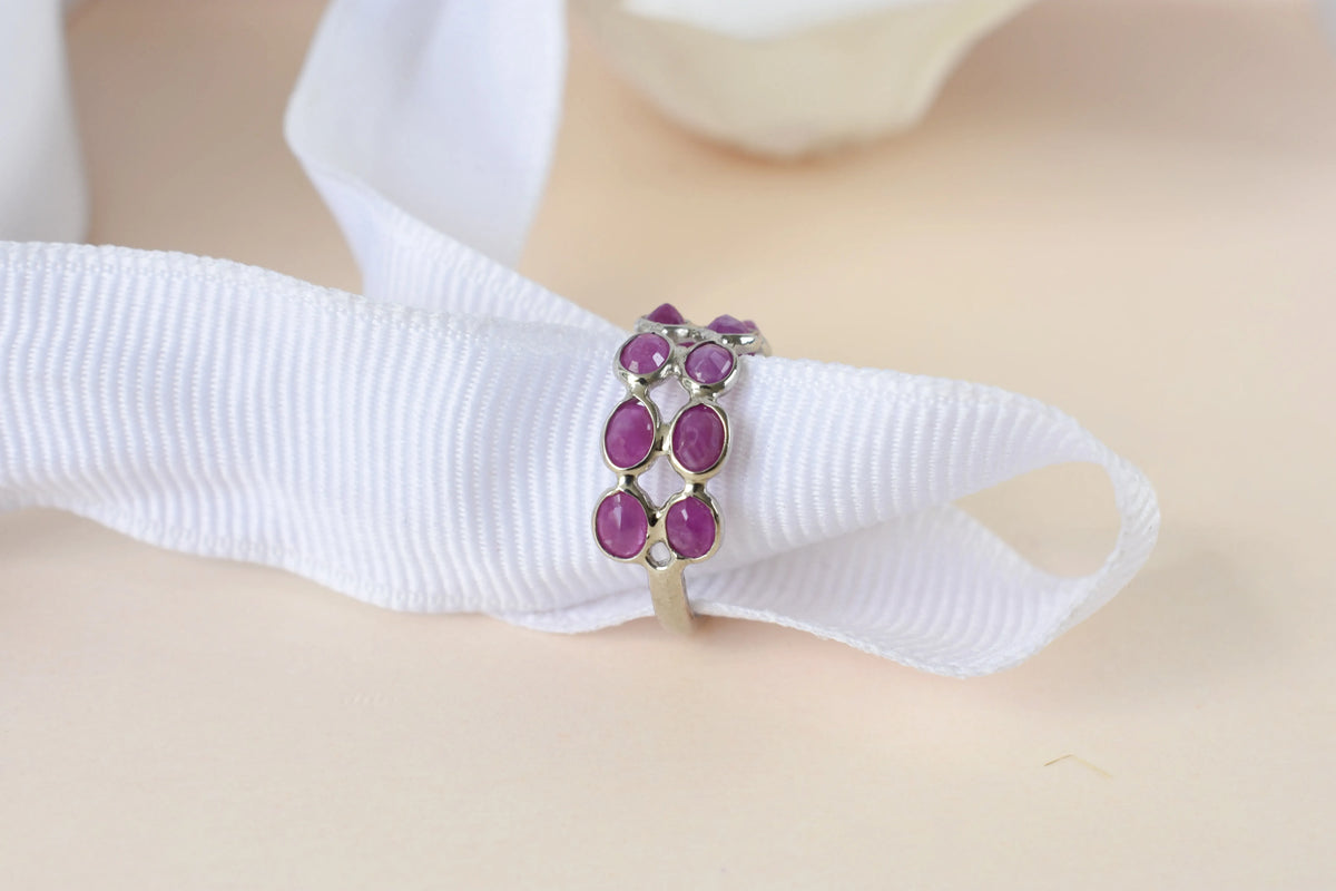 Ruby cluster ladder ring in 925 silver