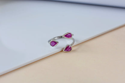Ruby pear-cut open ring in 925 silver