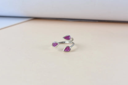Ruby pear-cut open ring in 925 silver