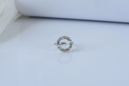 Multi tourmaline circle wreath ring in 925 silver