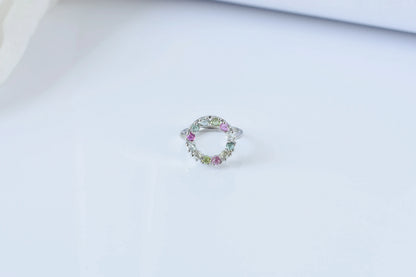 Multi tourmaline circle wreath ring in 925 silver
