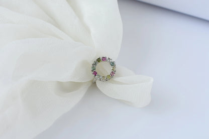 Multi tourmaline circle wreath ring in 925 silver
