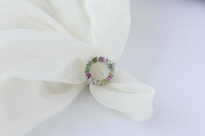 Multi tourmaline circle wreath ring in 925 silver