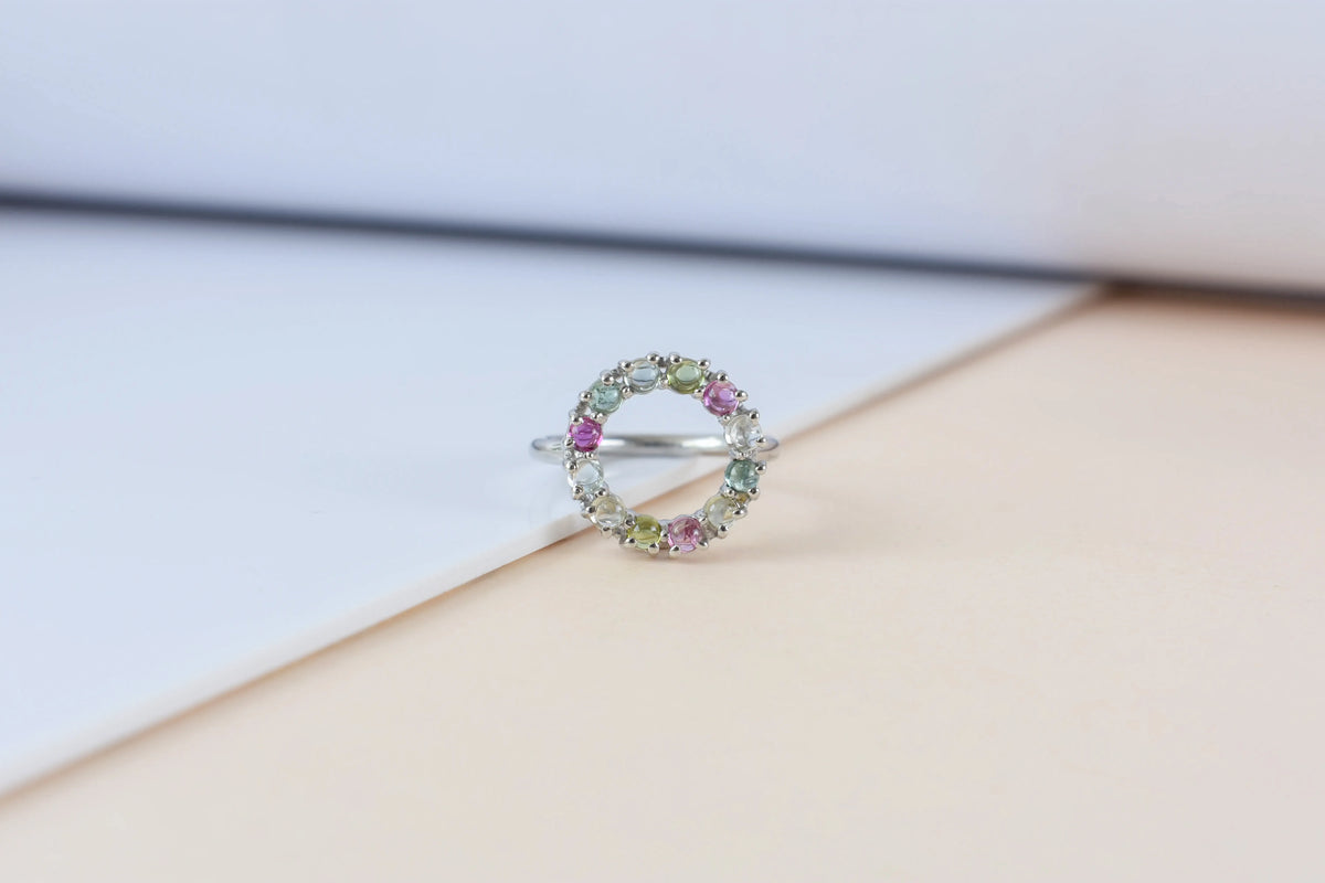 Multi tourmaline circle wreath ring in 925 silver
