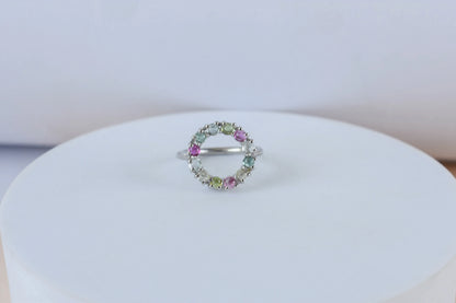 Multi tourmaline circle wreath ring in 925 silver