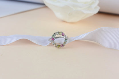 Multi tourmaline circle wreath ring in 925 silver