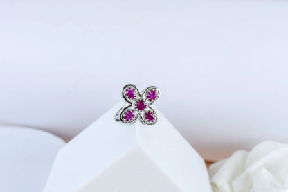 Ruby clover flower ring in 925 silver