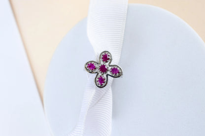 Ruby clover flower ring in 925 silver