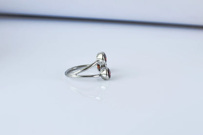 Garnet three-stone open ring in 925 silver