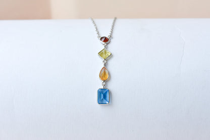 925 Silver Multi Gemstone Station Necklace | Rainbow Colours