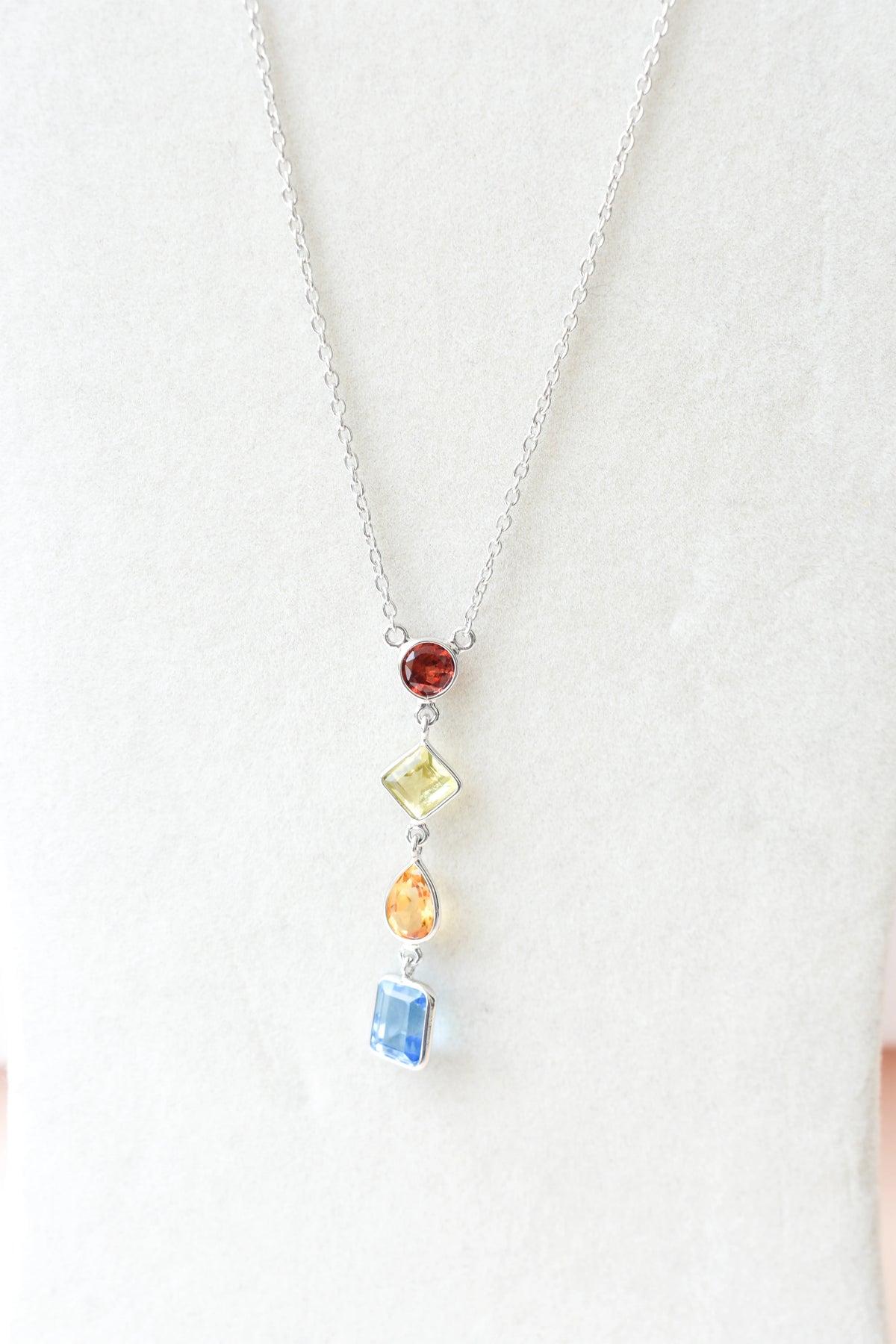 925 Silver Multi Gemstone Station Necklace | Rainbow Colours