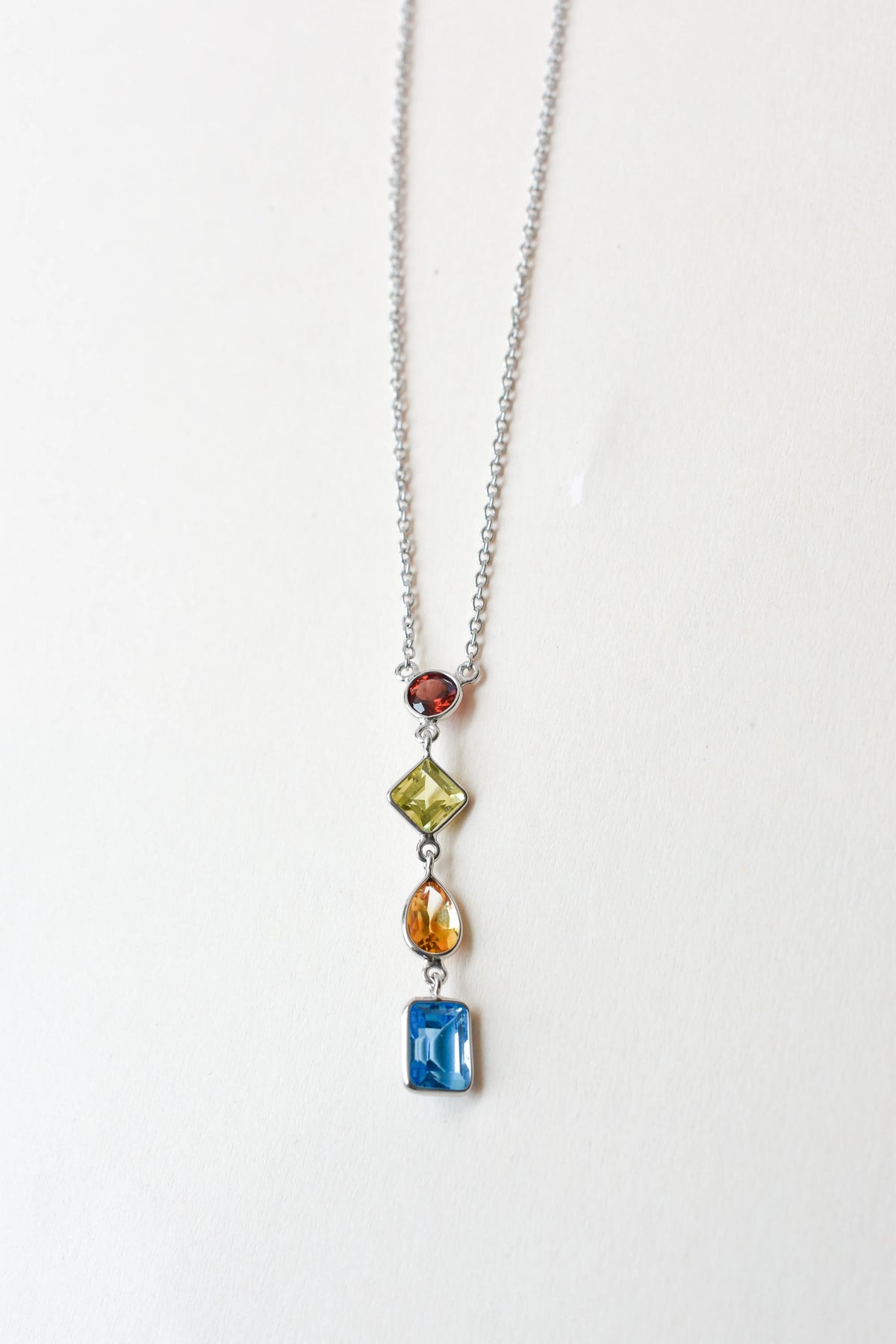 925 Silver Multi Gemstone Station Necklace | Rainbow Colours