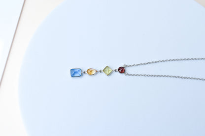925 Silver Multi Gemstone Station Necklace | Rainbow Colours