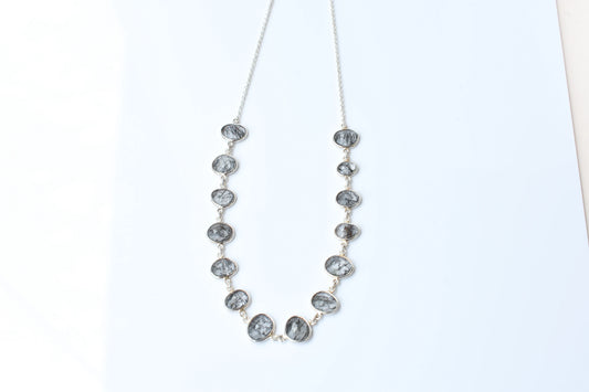 Black Rutilated Quartz Necklace in 925 Silver | Multi-Strand
