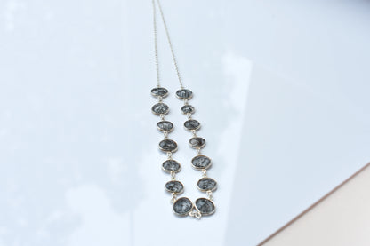 Black Rutilated Quartz Necklace in 925 Silver | Multi-Strand