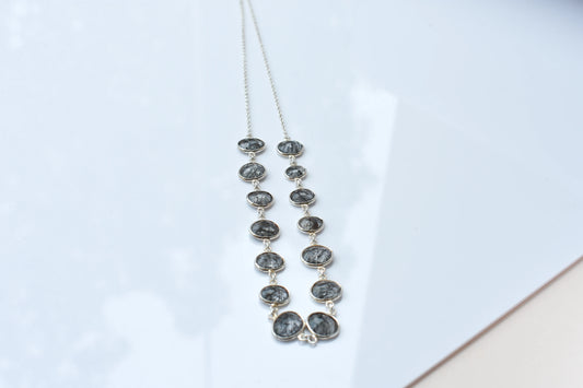 Black Rutilated Quartz Necklace in 925 Silver | Multi-Strand