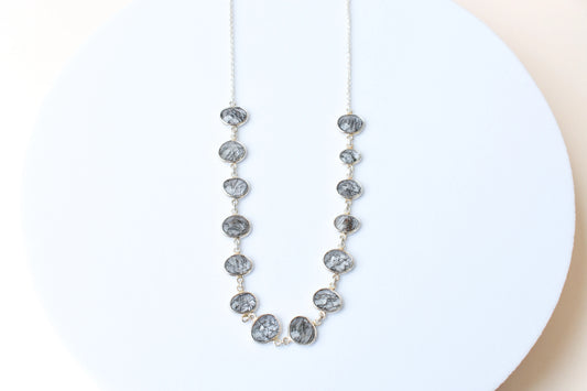 Black Rutilated Quartz Necklace in 925 Silver | Multi-Strand