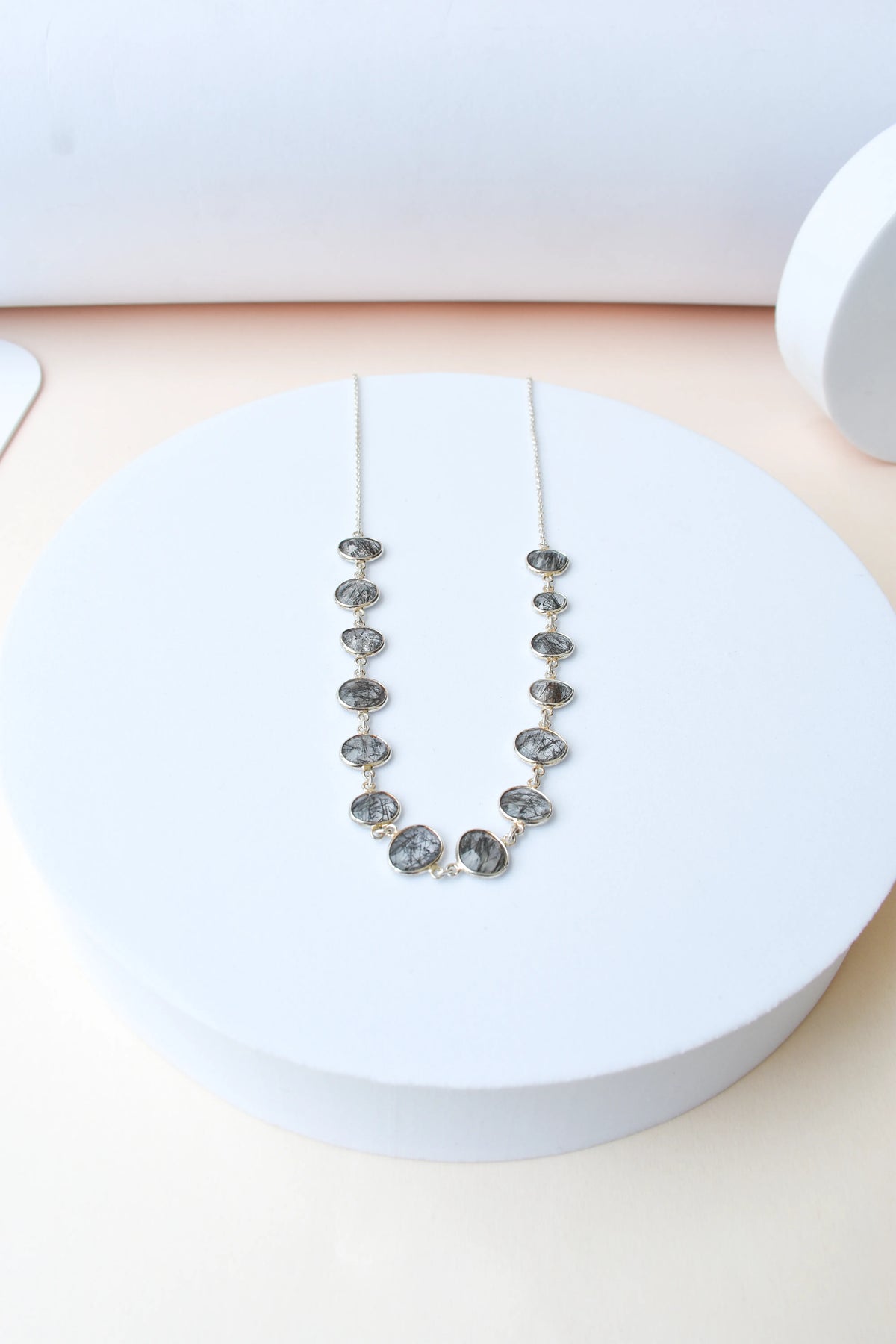 Black Rutilated Quartz Necklace in 925 Silver | Multi-Strand