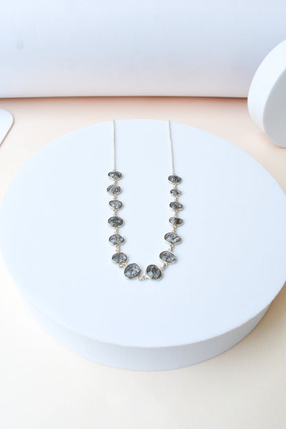 Black Rutilated Quartz Necklace in 925 Silver | Multi-Strand